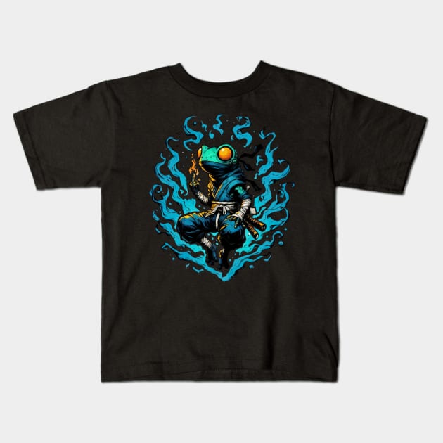 Cool Ninja Samurai Frog Anime Ink Kids T-Shirt by TomFrontierArt